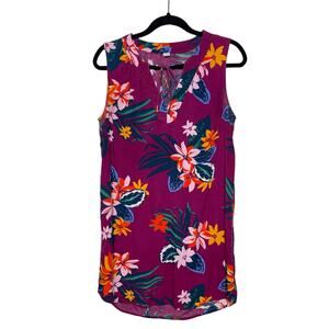 Old Navy Shift Dress Tropical Floral Sundress Sleeveless‎ Tie V Neck Purple M